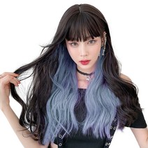 하이유니 브릿지 웨이브 롱 헤어 통가발 60cm + 가발망 + 거치대 세트, 헤이즈블루(가발), 랜덤발송(거치대), 1세트