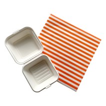 펄프 도시락 + 스트라이프 샌드위치 포장지 세트, 1세트, 화이트(도시락), 오렌지(유산지)