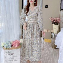 MA 레이스 잔꽃 브이넥 롱원피스