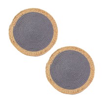 차분한 배색 라운드 수제 라탄 면 플레이스매트 냄비매트 코스터 B 30cm, 다크그레이, 2개