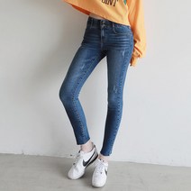 빼빼 여성용 히든밴딩 밑단컷팅 스키니 데님 팬츠