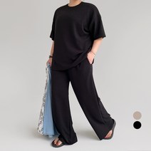 102102 여성용 빅사이즈 데일리 루즈핏 반팔 와이드 팬츠 세트
