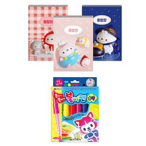 몰랑이 종합장 3권 + 지구화학 불어펜 6색 문구세트, 랜덤발송(종합장), 1세트