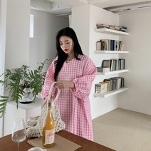 시크블랙 다브나 V넥 린넨 체크 박스 롱 원피스 OPS6699K17