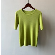 여성용 유니크스퀘어 라운드넥 골지 반팔 니트