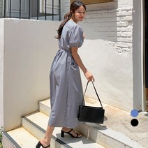 바블링브룩 여성용 스트라이프 스트랩 플레어 롱 퍼프 원피스