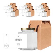 육각 꿀병 680ml + 캡 골드 + 심플 아카시아꿀 스티커 L + 봉인스티커 + 박스 세트, 10세트