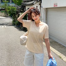제이스타일 여성용 빅사이즈 엔비엘 ST 브이넥 티셔츠