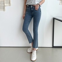 세컨그라운드 여성용 투버튼 데님 부츠컷 팬츠