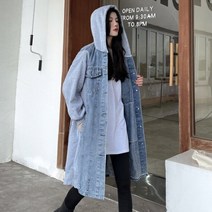 민성컴퍼니 임부복 데님 후드 롱 청자켓
