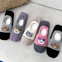 컬러매치 여성용 야옹이 미끄럼 방지 패드 덧신 양발 5족 세트