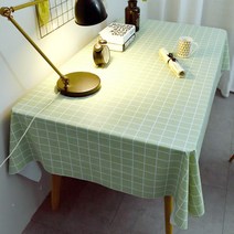 마켓플랜 PVC 방수 심플 식탁보, 체크민트, 대형(140 x 100cm)