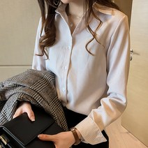 여성용 MA 스트라이프 카라 긴팔 블라우스