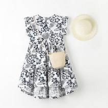 오즈키즈 여아용 트로피컬 원피스 + 모자 + 가방 세트