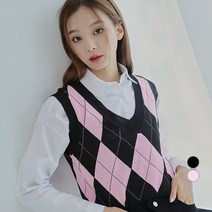 어썸어라운드 여성용 하이틴 V넥 아가일 니트 베스트