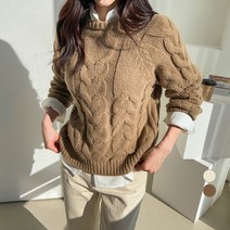 세컨그라운드 여성용 도톰 꽈배기 라운드 니트