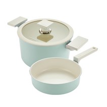 해피콜 인덕션 앳지 블랑 IH 프라이팬 냄비 2종 세트, 민트, 프라이팬 20cm + 양손 냄비 20cm
