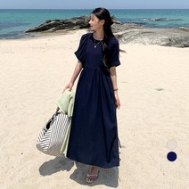 보에리에 여성용 루즈핏 래글런 롤업 반팔 롱 원피스