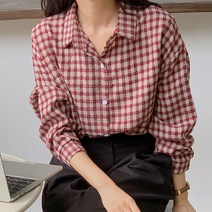 비엔엑스 오버핏 체크 블라우스