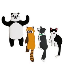 동물의왕국 캐릭터 마스크걸이 부착식 후크 4종 세트 C, 판다, 랫서판다, 검정고양이, 보더콜리, 1세트