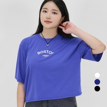 102102 여성용 빅사이즈 보스톤 루즈핏 세미크롭 레터링 티셔츠