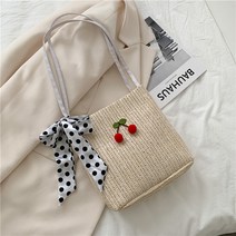 소리달 여성용 크로 라탄 체리 디자인 쇼퍼 숄더백