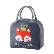 클레어라 귀여운 캐릭터 보온 보냉 학생 도시락 가방, 그레이 여우