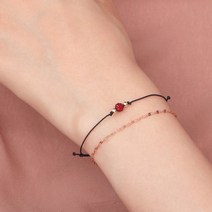 라울스톤 여성용 14K 탄생석 미러볼 골드 매듭 끈 행운 팔찌