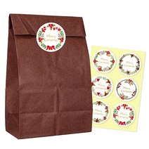 종이봉투 중 50p + 크리스마스 스티커 54p, 브라운, 1세트