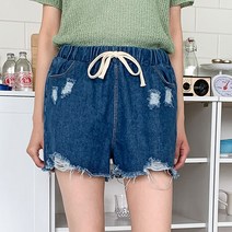 헤이짐 여성용 구제 해짐 밴딩 청반바지