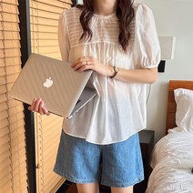 레몬소울 빅사이즈 바야흐 진주 퍼프 반팔 블라우스