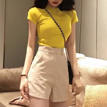 아로무드 여성용 모던 슬림 무지 반팔티