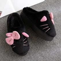 라블 여성용 키높이 고양이 털 슬리퍼