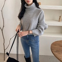 여성용 럽스 재키 터틀넥 루즈핏 크롭 니트