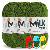 니뜨 밀크얀 뜨개실 50g x 3p + 단수링 3p 세트, 14 잔디그린(뜨개실), 랜덤발송(단수링), 1세트