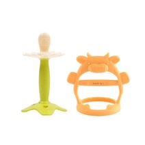 베이비앤아이 과일 + 카우 손목 치발기 세트, 노꼭지, 노리개 그린(과일 치발기), 바나나크림(손목 치발기)