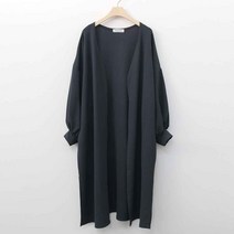 플랜데이 여성용 루즈핏 노카라 리버 퍼프 롱 가디건
