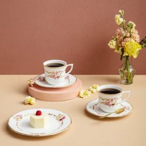 플라모르 로즈 클라라 커피 잔 + 받침 세트, 혼합색상, 2개