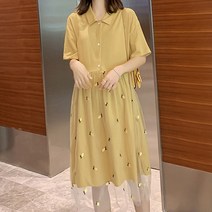 파인애플 메쉬 스커트 임부복 카라 산모 원피스
