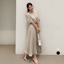 바블링브룩 여성용 트임 넥 블라우스 플리츠 롱 스커트 투피스 세트