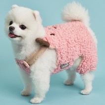 도그아이 강아지 인조양털곰돌이 멜빵, 핑크