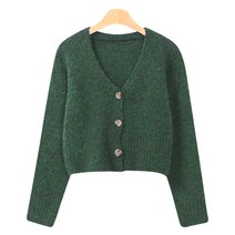 레몬소울 여성용 러무비 브이넥 울 크롭 니트 가디건