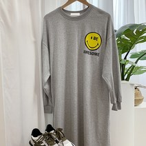 오키진 여성용 스마일 오버핏 라운드 롱원피스