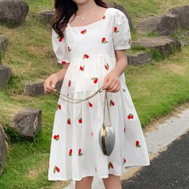 스퀘어넥 러블리 체리 퍼프 임산부 반소매 원피스
