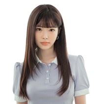 여성 인모 앞머리가발 와이어 풀뱅 인모, 1개, 내츄럴다크브라운