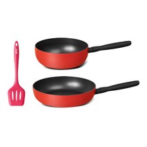 마이어 바우하우스 인덕션 시리즈 멀티 프라이팬 세트 3개, 로마 레드, 프라이팬 28cm + 멀티팬 24cm + 실리콘 뒤집개
