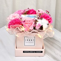 조아트 비누꽃 기념일 선물 LED 레이스 카네이션 반전 용돈박스 + 투명창 쇼핑백, 핑크