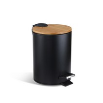스타 원목 원형 발판 휴지통 3L, 블랙, 1개