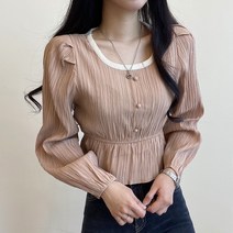 글렘 스퀘어 배색 블라우스