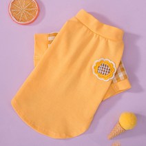 마켓에이 강아지 애니멀와펜 체크소매 티셔츠, 옐로우